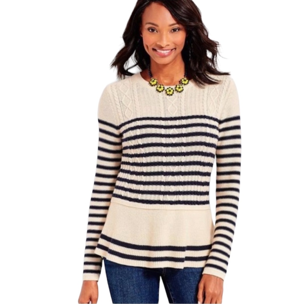 Talbots Striped Peplum Cashmere Blend Sweater Size Large